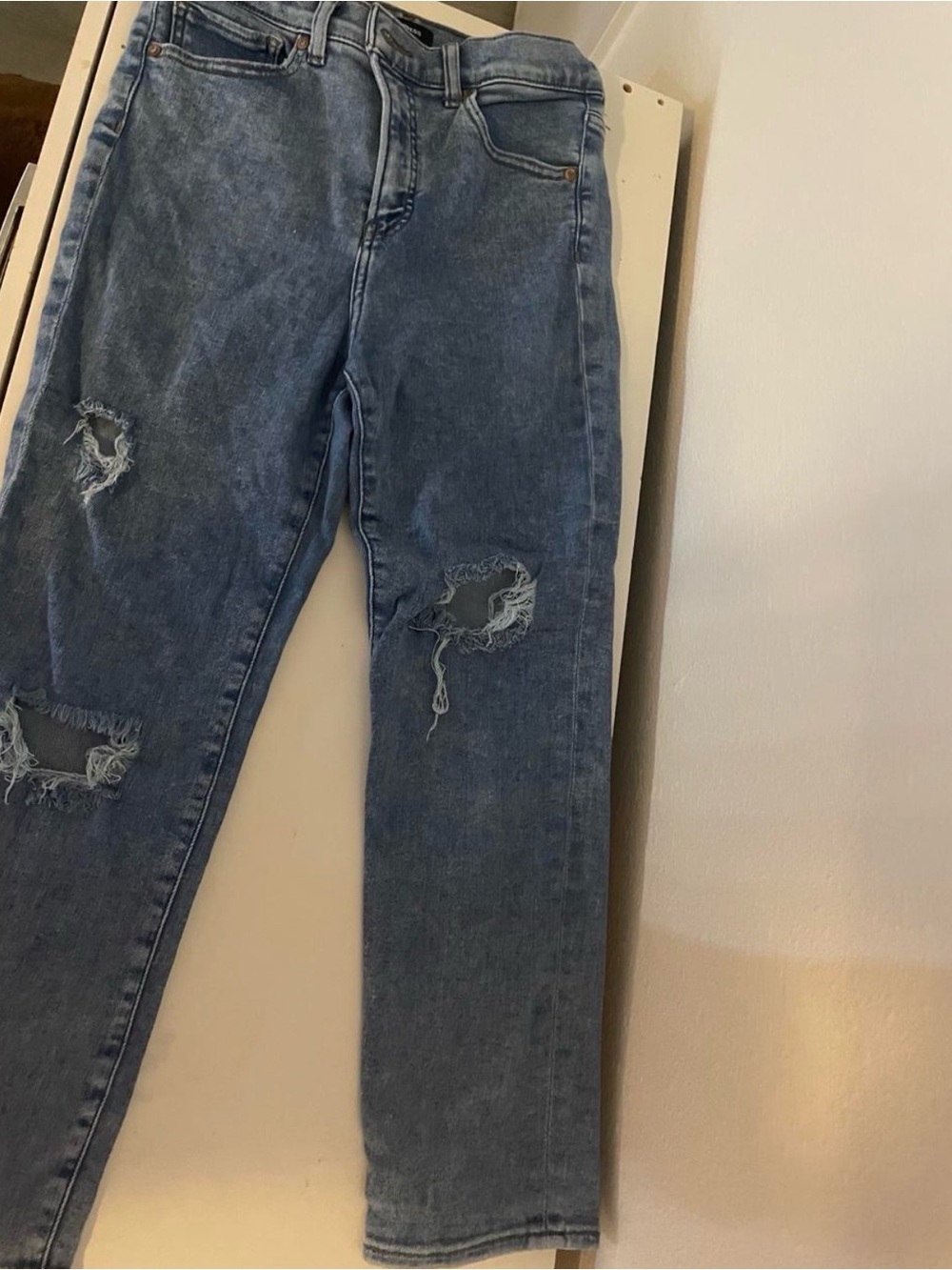 Express Women's Straight Leg Distressed Jeans - Blue